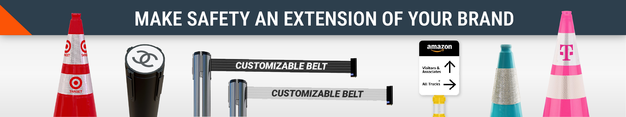 Custom safety products - branded traffic cones delineators, valet podiums, vertical sign panels