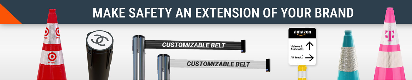 Custom safety products - branded traffic cones delineators, valet podiums, vertical sign panels