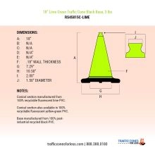 18 inch Lime Green Traffic Cone w/Black Base - 6