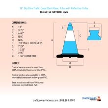 18 inch Sky Blue Traffic Cone w/3 lb Black Base - 4