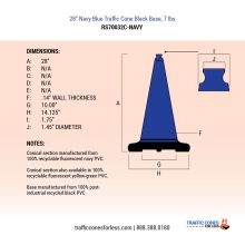 28 inches Blue Traffic Cone w/Black Base Dimensions - 1