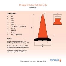 28 inch Orange Traffic Cone w/5.5 Black Base - 6