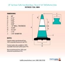 28 inch Teal Green Traffic Cone 7 lb Black Base - 3
