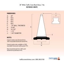 28 inch White Traffic Cone Black Base - 2