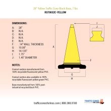28 inch Yellow Traffic Cone w/7 lb Black Base - 1