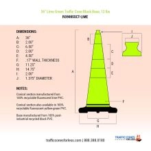 36 inch Lime Traffic Cone w/Black Base - 1