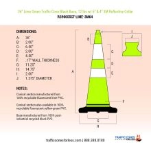 36 inch Lime Green Traffic Cone w/Black Base - 5