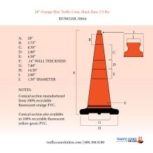 28 inch Slim Traffic Cone w/Black Base - 4