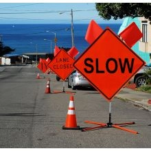 Roll Up Traffic Sign In Action