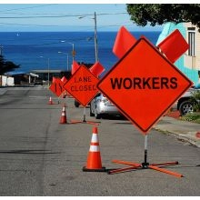 Roll Up Traffic Sign In Action