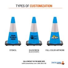 Custom 18 inch Sky Blue Traffic Cone w/3 lb Black Base - 1