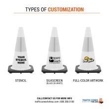 Custom 18 inch White Traffic Cone w/3 lb Black Base - 1