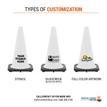 Custom 18 inch White Traffic Cone w/Black Base - 1