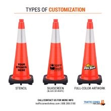 Custom 28 inch Slim Traffic Cone w/Black Base - 4