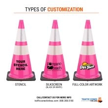 Custom 28 inch Pink Traffic Cone w/7 lb Black Base - 1