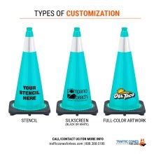 Custom 28 inch Teal Green Traffic Cone 7 lb Black Base - 2
