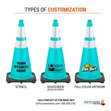 Custom 28 inch Teal Green Traffic Cone 7 lb Black Base - 2