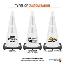 Custom 28 inch White Traffic Cone w/Black Base - 1