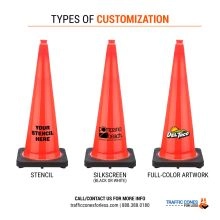 Custom 36 inch Orange Traffic Cone w/12 lb Black Base - 2