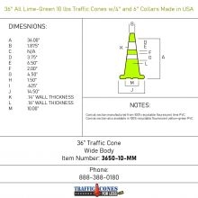36 inch All Lime Green 10 lbs Traffic Cone - 1