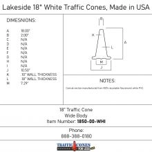 Lakeside 18 inch White Traffic Cone - 1