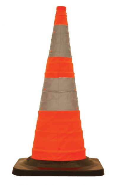 30" Orange Collapsible Pop Up Cone Black Base Reflective w/4 LED Lights
