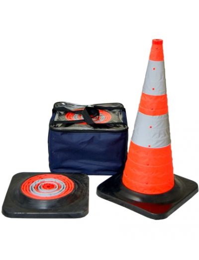 30" Orange Collapsible Pop Up Cone Reflective Black Base w/4 LED Lights (5 pack)
