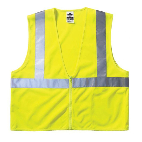 GloWear Hi Vis Class 2 Vest w/Pocket, Zipper Closure, L/XL, Lime