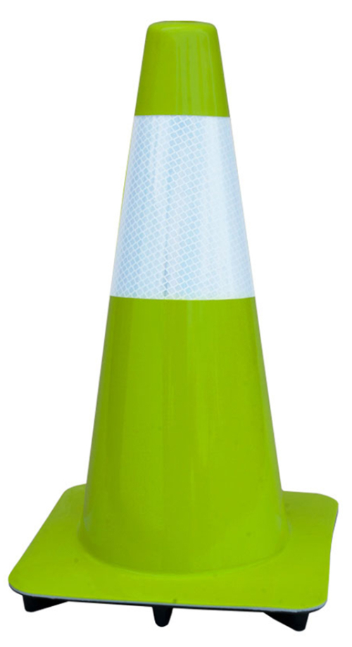 18" Lime-Green Traffic Cone w/6" Reflective Collar, Made in USA
