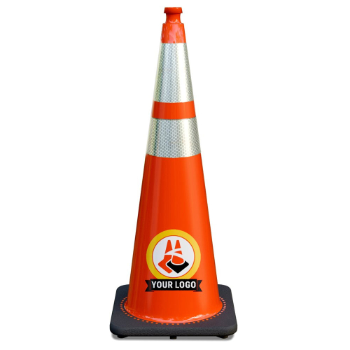 36" Orange Traffic Cone, w/6" & 4" 3M Reflective Collars w/Color Artwork