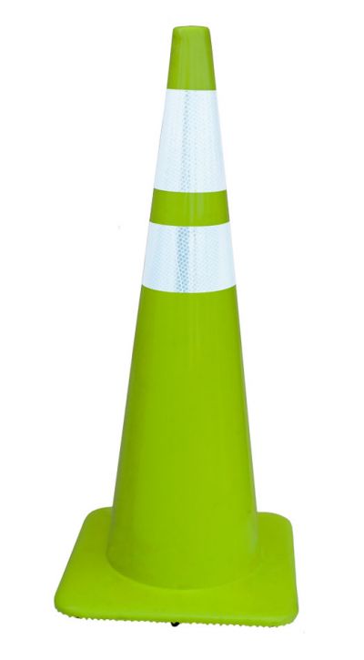 36" All Lime-Green 10 lbs Traffic Cone w/4" & 6" Collars Made in USA
