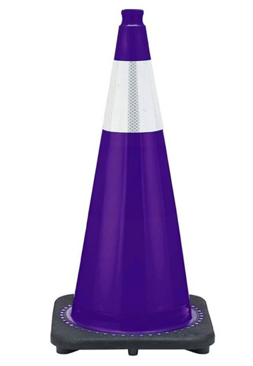 28" Purple Traffic Cone, 7 lb Black Base,  w/6" Reflective Collar 