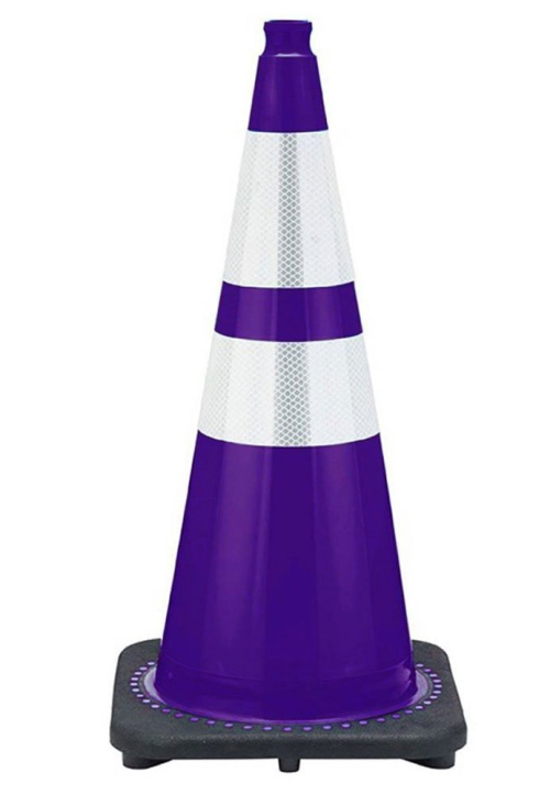 28" Purple Traffic Cone, 7 lb Black Base, w/6" & 4" 3M Reflective Collar 