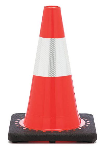 12" Orange Traffic Cone, 1.5 lb Black Base, w/4" Reflective Collar