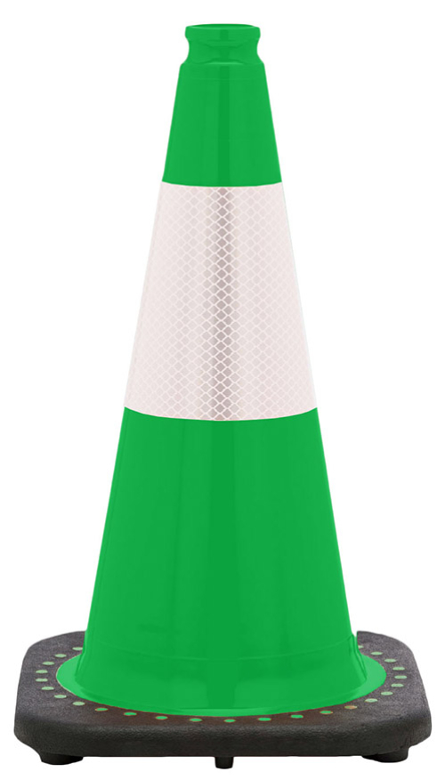 18" Kelly Green Traffic Cone, 3 lb Black Base, w/6" Reflective Collar
