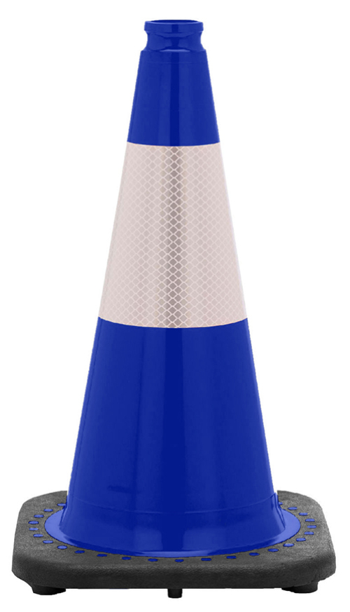 18" Navy Blue Traffic Cone, 3 lb Black Base, w/6" Reflective Collar