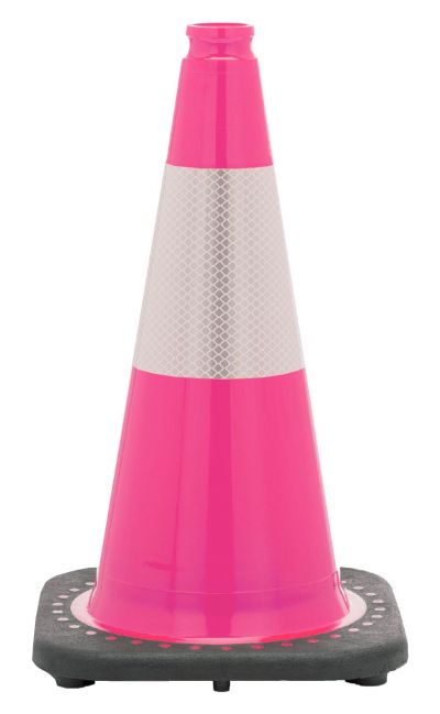 18" Pink Traffic Cone, 3 lb Black Base, w/6" Reflective Collar
