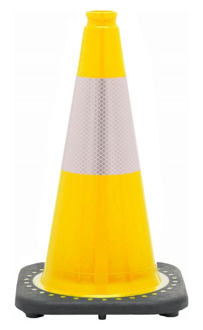 18" Yellow Traffic Cone, 3 lb Black Base, w/6" Reflective Collar