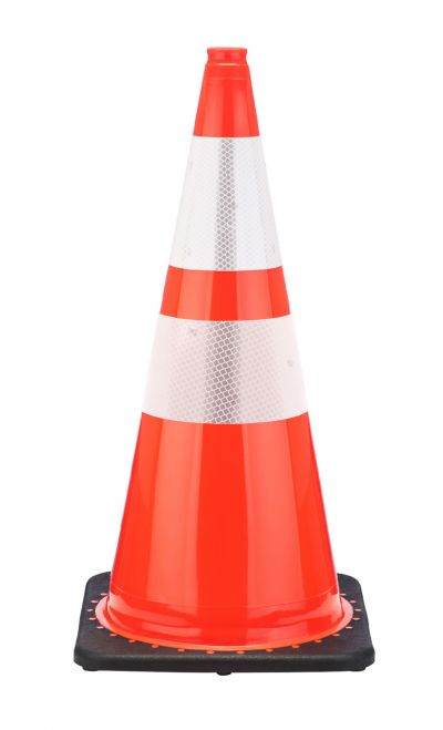 28" Orange Traffic Cone, 5.5 lb Black Base, w/6" & 4" 3M Reflective Collar