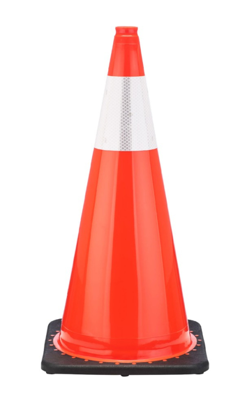 28" Orange Traffic Cone, 5.5 lb Black Base, w/6" Reflective Collar