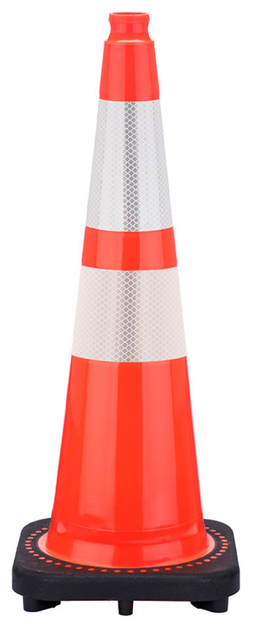 28" Slim Orange Traffic Cone, 5.5 lb Black Base, w/ 6" & 4" 3M Reflective Collar