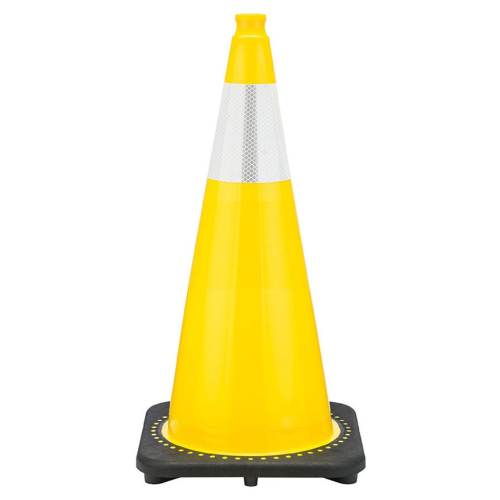 28" Yellow Traffic Cone, 7 lb Black Base, w/6" Reflective Collar