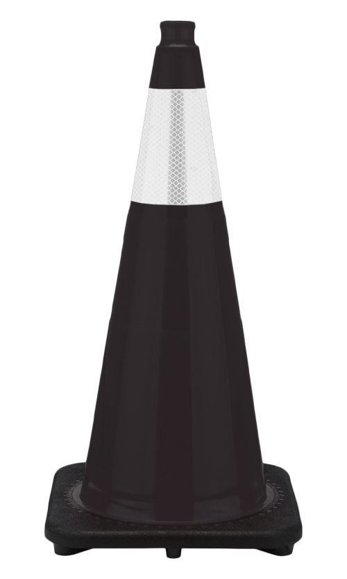 28" Black Traffic Cone, 7 lb Black Base, w/6" Reflective Collar