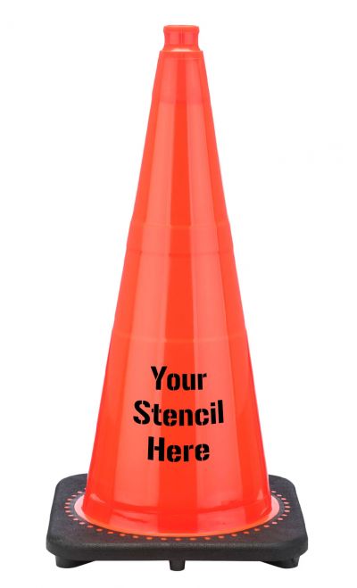 FREE STENCIL 28" Orange Traffic Cone, 7 lb Black Base