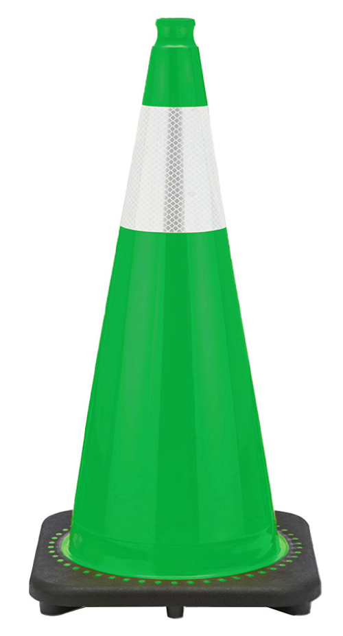 28" Kelly Green Cone, 7 lb Black Base, w/6" Reflective Collar