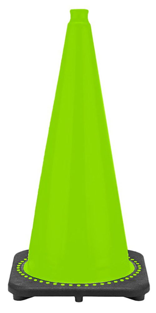 28" Lime Green Traffic Cone, 7 lb Black Base