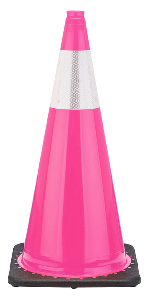 28" Pink Traffic Cone, 7 lb Black Base, w/6" Reflective Collar