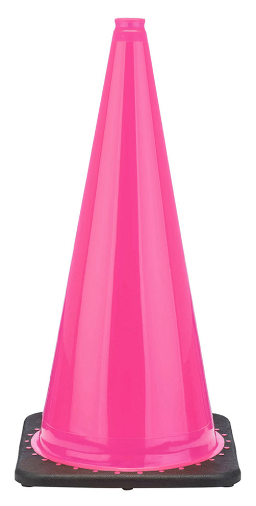 28" Pink Traffic Cone, 7 lb Black Base
