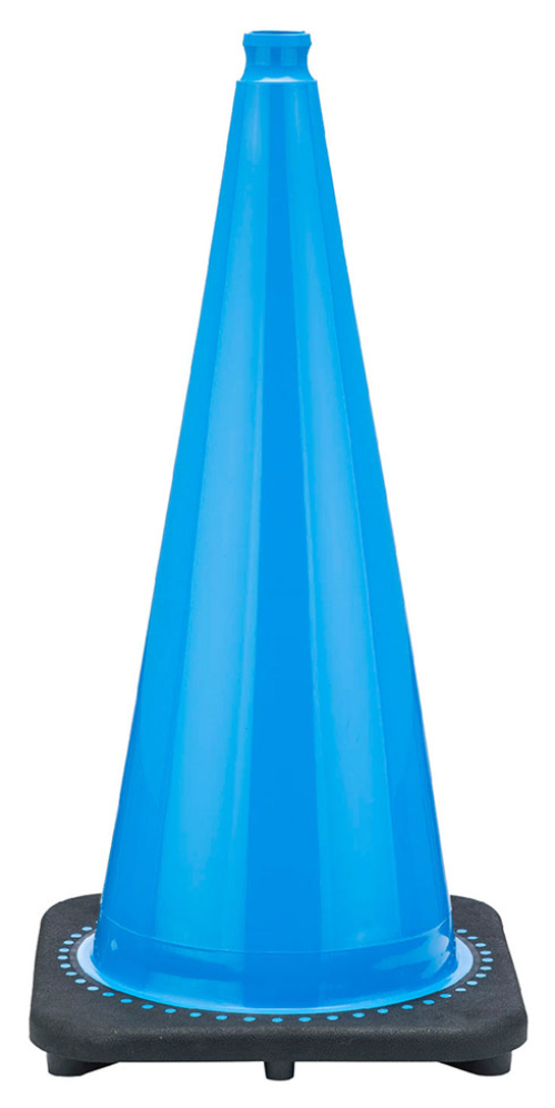 28" Sky Blue Traffic Cone, 7 lb Black Base