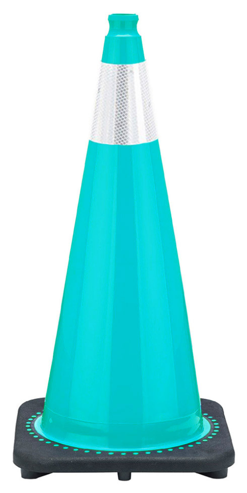 28" Teal Green Traffic Cone, 7 lb Black Base, w/6" Reflective Collar